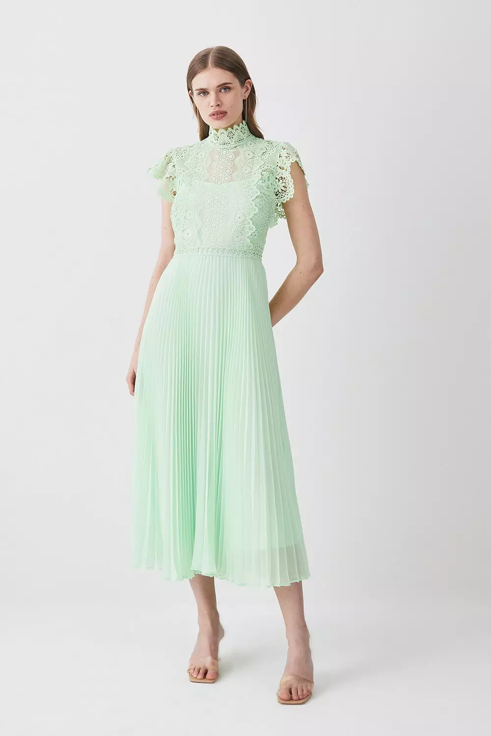 Guipure Lace Pleated Skirt Midi Dress Karen Millen